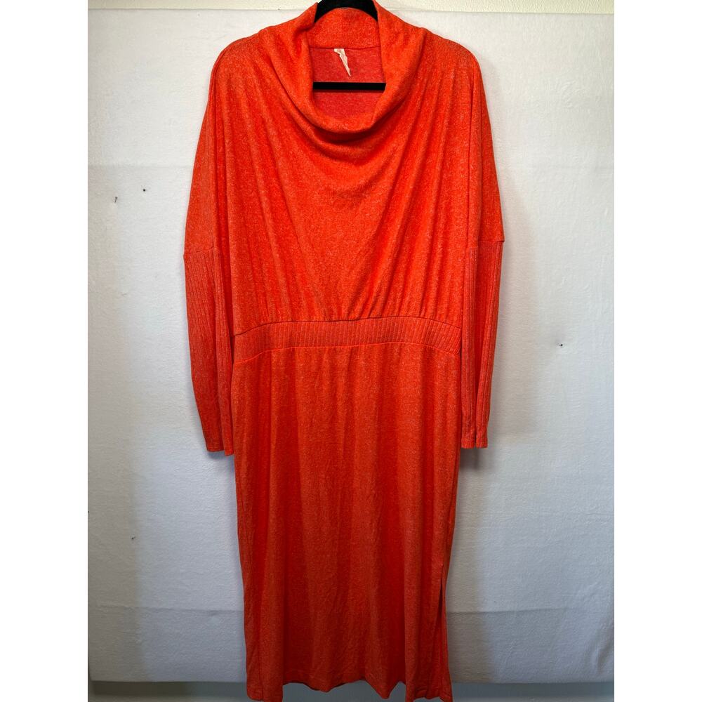 Daily Practice by Anthropologie Draped Cowl Neck Midi Dress, Vibrant Orange, XL